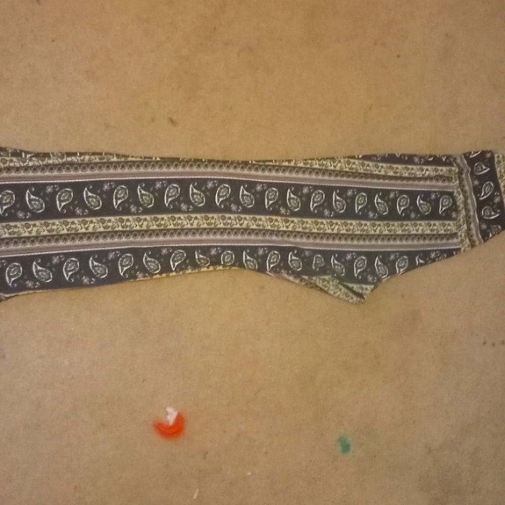 Flared leggings brand shosho blue tan and a little bit of red